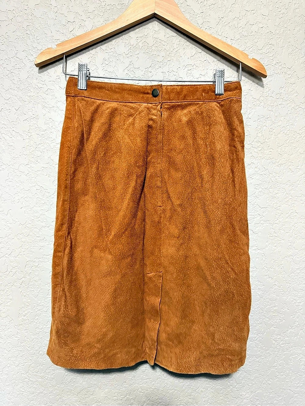 Vintage 80s Forenza Cognac Suede Leather Midi Skirt Women’s 4